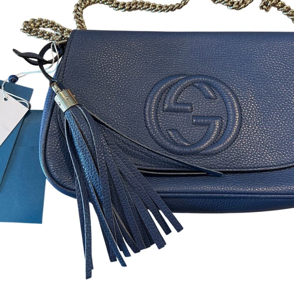 Authentic Gucci Soho Disco Crossbody Bag — Navy Blue Pebbled Leather